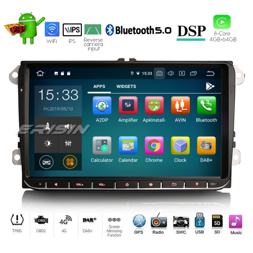 9" Erisin ES8028V 8-Core Android 9.0 Autorradio GPS Radio para Volkswagen Caddy Passat Golf 5 6 Touran Eos Polo Seat