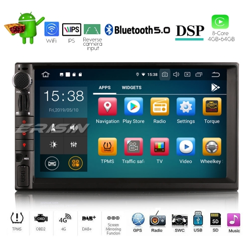 Erisin ES8049U 8-Core Double Din universal Android 9.0 Car Stereo Radio DAB+ WiFi DVR OBD Bluetooth 4G Sat Nav