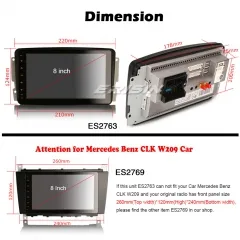 Erisin ES2763C 8" Android 10.0 Car Stereo GPS Mercedes C/CLK/G Class W203 Vito Viano 4G CarPlay