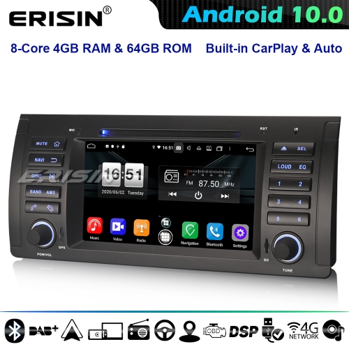 Erisin ES8753B 8-Core Android 10.0 Car Stereo Sat Nav BMW 5 Series E39 E53 X5 M5 CarPlay DSP DVD 4G WiFi Bluetooth