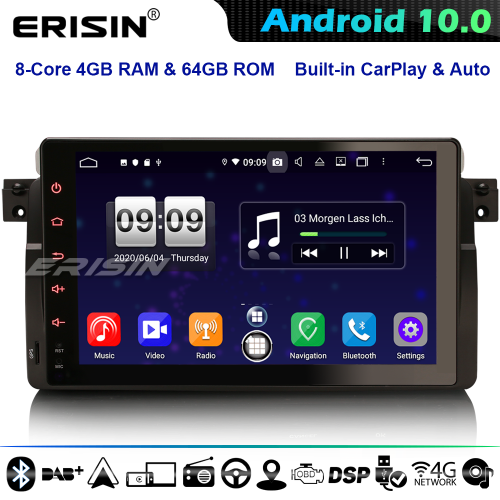 Erisin ES8796B 9" DSP 8-Core CarPlay Android 10 Car GPS Stereo BMW 3 Series E46 Rover 75 MG ZT DSP 4G WiFi Bluetooth