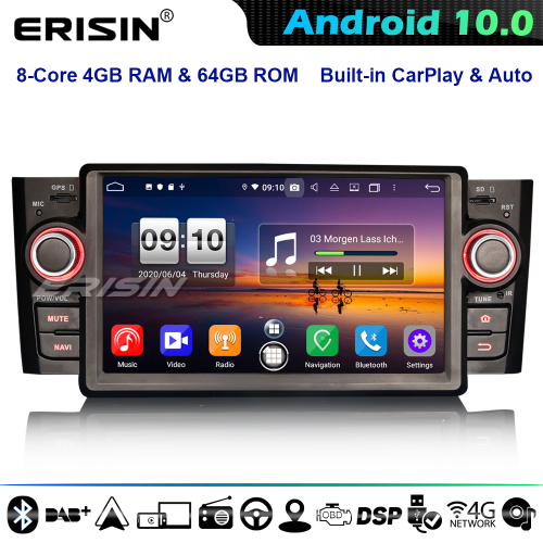 Erisin ES8723L 8-Core Android 10.0 DSP CarPlay GPS Autorradios DAB+ for Fiat Punto Linea 4G WiFi Bluetooth TDT