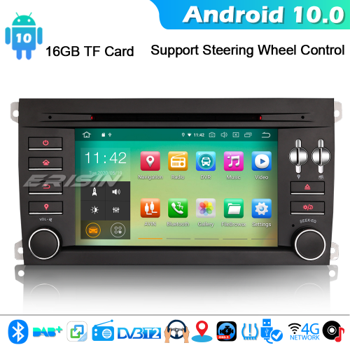 Erisin ES5197C Android 10.0 Car Stereo DVD GPS Sat Nav for Porsche Cayenne DAB+ CarPlay OBD2 4G WiFi Bluetooth