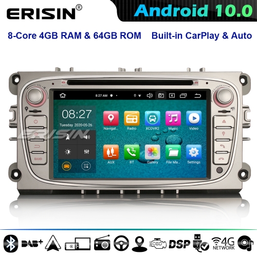 Erisin ES8109FS 8-Core Android 10.0 Car Stereo GPS SAT NAV DAB+ CarPlay for Ford Focus Mondeo S/C-Max Galaxy DSP 4G WiFi Bluetooth