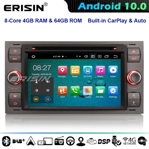 Erisin ES8166F 8-Core Android 10.0 GPS Stereo Ford C/S-Max Transit Galaxy Kuga Focus Fiesta DVD CarPlay DSP 4G WiFi Bluetooth
