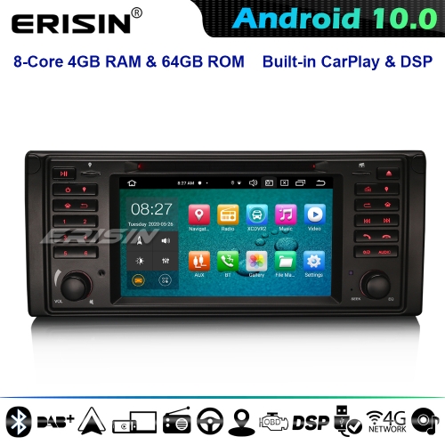 Erisin ES8139B 8-Core Android 10.0 Car Stereo GPS Sat Nav Stereo BMW 5 Series E39 E53 X5 M5 CarPlay DSP DVD 4G WiFi Bluetooth