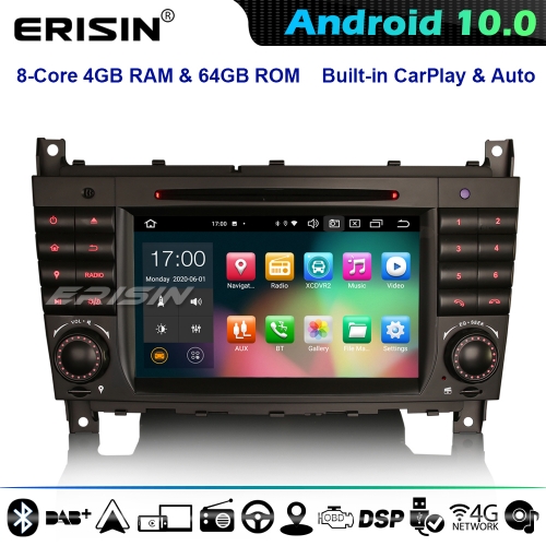 Erisin ES8169C 8-Core Android 10.0 Car GPS Stereo SAT NAV Radio Mercedes Benz C/CLK/CLC Class W203 DSP DAB+ CarPlay 4G WiFi Bluetooth
