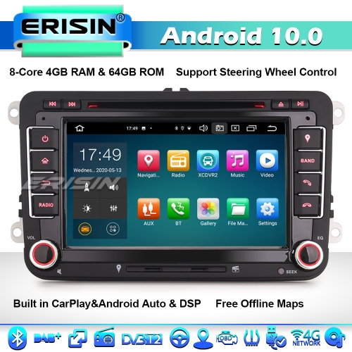 Erisin ES8148V 7' Android 10.0 Car Stereo Head Unit for VW Golf Jetta Passat Seat Skoda DSP CarPlay & Auto GPS TPMS DAB+ 4G 8-Core DVD System