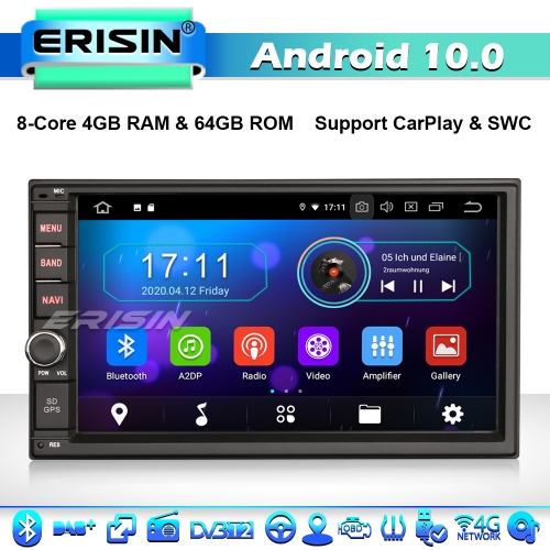 Erisin ES6970U 7" Android 10.0 Double Din Car GPS SAT NAV Stereo Head Unit BT DVR DAB+ 4G WiFi CarPlay 8-Core