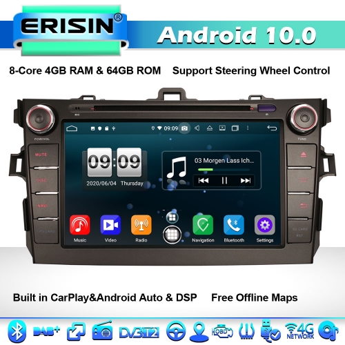 Erisin ES8728A 8-Core DSP Android 10.0 Car Stereo GPS Sat Nav for Toyota COROLLA DAB+ CD DSP CarPlay WiFi 4G OBD