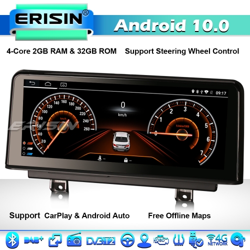 Erisin ES2630B 10.25" Android 10.0 IPS CarPlay WiFi DAB+ 4G GPS Autoradio BMW 3 series F30 F31 F34 4 series F32 F33 F36 M3 M4