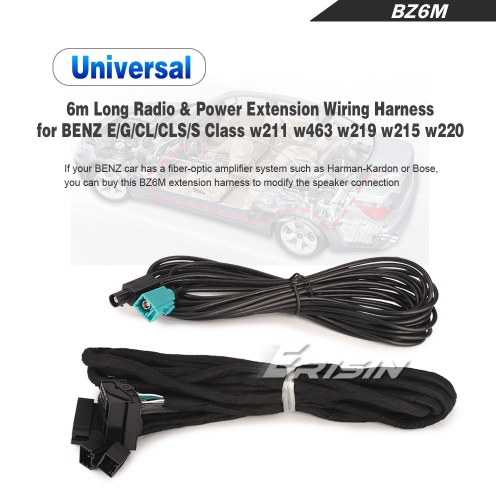 Erisin BZ6M 6M Long Radio & Power Extension Wiring Harness for Mercedes Benz E/G/CL/CLS/S Class W463 W211 W219 W215 W220