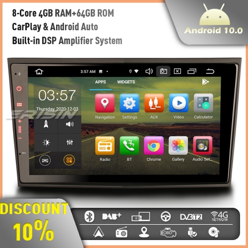 Erisin ES8106P 8-Core Android 10.0 Car Stereo GPS Sat Nav GPS for Vauxhall Corsa Astra Zafira Signum Vivaro CarPlay DSP 4G WiFi DAB+