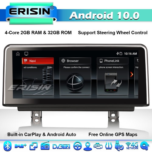 Erisin ES3130N 10.25" Android 10.0 Car Stereo GPS SatNav Radio for BMW 3 Series F30 F31 F34 4 Series F32 F33 F36 M3 F80 M4 F82 CarPlay 4G WiFi Bluetoo