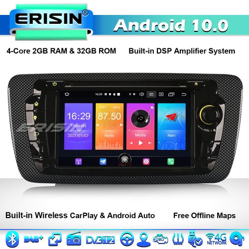 Erisin ES2722S 7" Android 10.0 Car Stereo DAB+ Head Unit GPS SatNav for SEAT IBIZA Wireless CarPlay DSP 4G WiFi Bluetooth DVD
