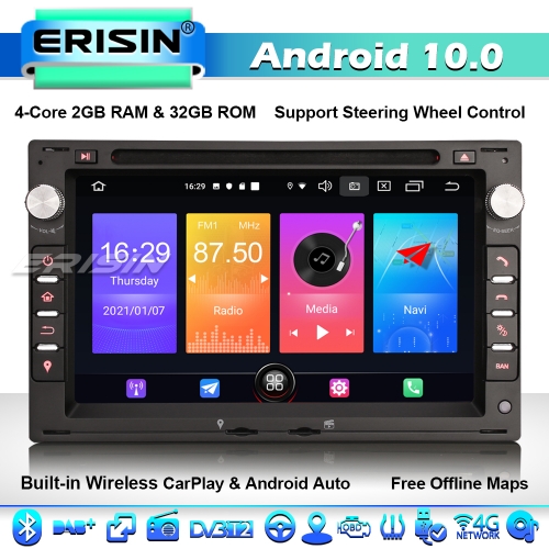 Erisin ES2786V 32GB Android 10.0 Radio de Coche Estéreo Navegación de Automóvil para VW Bora Jetta Golf MK4 Seat TRANSPORTER T5 T4 DAB+ CD DSP CarPlay