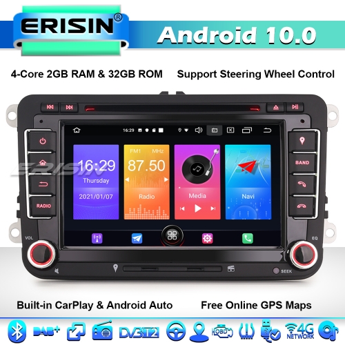 Erisin ES2748V 32GB Android 10 Car Stereo GPS Radio DAB+ Head Unit for VW Golf Mk5 Mk6 Passat B6 Skoda Bora Jetta Touran Tiguan T5 DVD BT CarPlay