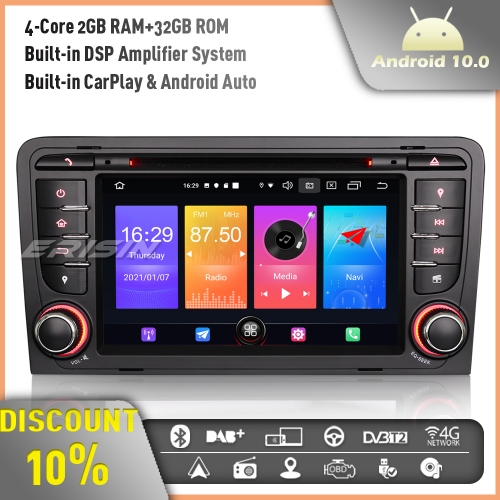Erisin ES2747A Android 10.0 Car Stereo DAB+ Bluetooth Radio GPS Sat Nav for AUDI A3 S3 RS3 RNSE-PU CarPlay DSP 2GB RAM+32GB ROM