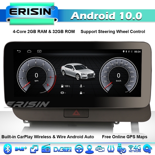 Erisin ES2675R 10.25" Car Stereo GPS Radio Sat Nav For Audi Q5 IPS Android 10 DAB+ Wireless CarPlay Wifi 4G BT Canbus TPMS