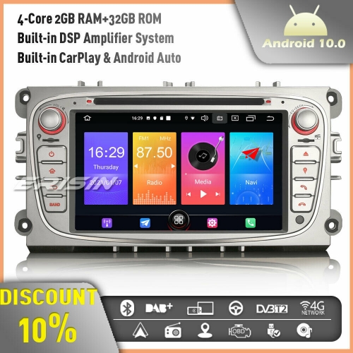 Erisin ES2709FS Android 10 Car Stereo DAB+ Radio GPS Sat Nav for Ford S/C-Max Focus Mondeo Galaxy DSP CarPlay Android Auto Bluetooth