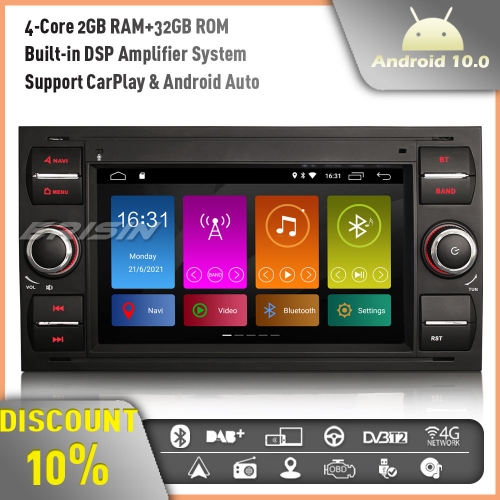 Erisin ES3131FB Android 10 Car Stereo GPS Radio for Ford C/S-Max Galaxy Kuga Focus Transit Mondeo Support DAB+ CarPlay DSP WiFi 4G Bluetooth RDS 32GB