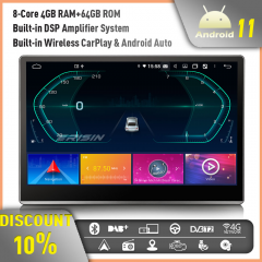 Erisin ES8700T Android 11 Wireless CarPlay Rotatable Double Din Autoradio DAB+ Radio GPS Sat Nav DSP BT 5.0 Android Auto TPMS OBD2 DVR RDS 64GB