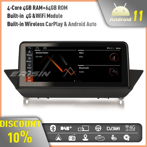 Erisin ES3684B 10.25" IPS CarPlay Android 11 Autoradio GPS Radio Sat Nav for BMW X1 E84 CIC WiFi 4GB RAM+64GB ROM Bluetooth TPMS DVR