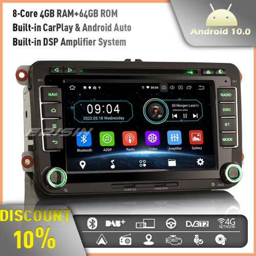 Erisin ES6948VN 64GB Android 10 Car Stereo GPS Radio DAB+ Sat Nav DVD for VW Golf Mk5/6 Passat B6 Skoda Bora Jetta Touran Tiguan T5 WiFI CarPlay DSP
