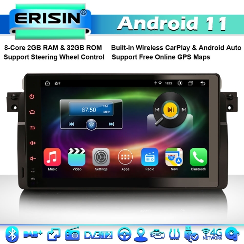 Erisin ES8696B 8-Core 9" Android 11 GPS Sat Nav Car Stereo for BMW 3 Series E46 M3 Rover 75 MG ZT CarPlay Radio Bluetooth CarPlay DSP Android Auto