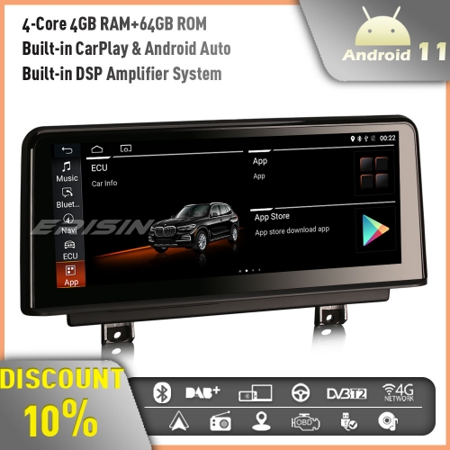 Erisin ES3620B 10.25" IPS Android 11 Car Stereo Radio CarPlay DAB+4G Sat Nav for BMW 1/2 Series F20 F21 F23 Android Auto DVR SWC TPMS 4GB+64GB