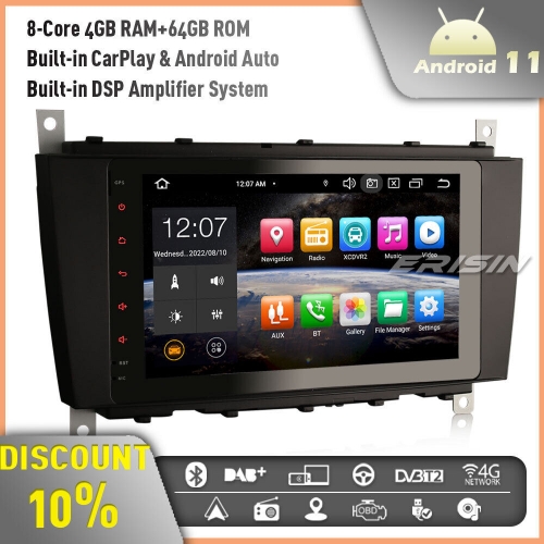 Erisin ES8189C 8-Core Android 11.0 GPS Autorradio Mercedes Benz C/CLK/CLC Class W203 W209 CarPlay DSP TDT 4G WiFi Bluetooth