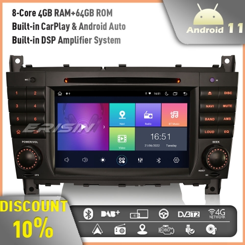 Erisin ES8918C 8-Core DAB+ 64GB Android 11 Car Stereo GPS Sat Nav for Mercedes C/CLC/CLK Class W203 W209 CarPlay Bluetooth DSP Android Auto