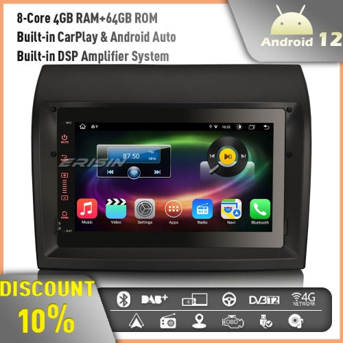 Erisin ES8874F 8-Core Android 12 DAB+ Car Stereo GPS Sat Nav for Citroen Jumper Peugeot Boxer Fiat Ducato CarPlay Android Auto OBD2 4GB RAM+64GB ROM