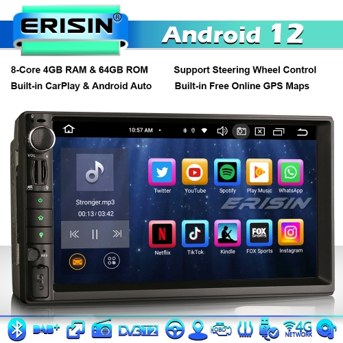Erisin ES8549U 8-Core Android 12.0 Double Din/Nissan Car Stereo GPS Sat Nav  Bluetooth 5.0 WiFi 4G DAB+ DSP CarPlay Android Auto OBD2 4GB RAM+64GB ROM