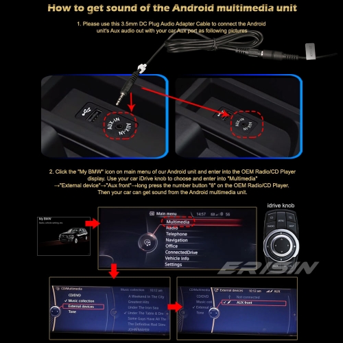 Erisin 8-Cœurs 10.25 Pouces Android 12 Bluetooth Autoradio pour BMW Série 5  F10/F11 (2010-2012) avec CIC Soutien Dab+ GPS Stéréo Écran Tactile iDrive