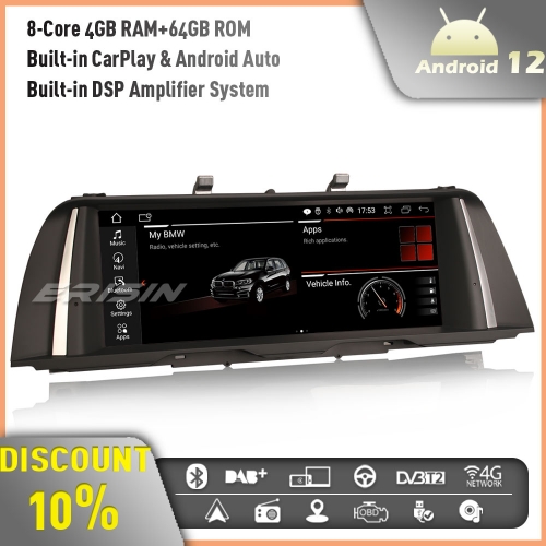 Erisin ES3210I 10.25" Android 12 Car Stereo GPS Radio DAB+ SatNav for BMW 5 Series F10 F11 CIC Bluetooth Wireless CarPlay WiFi 8-Core 4GB RAM+64GB ROM