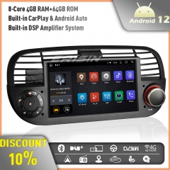 Erisin ES8905FB Android 12 DAB+ Car Stereo GPS Satnav Radio for Fiat 500/500C/500S 500E 7 Inch Support Bluetooth 5.0 CarPlay Android Auto WiFi 4G+64GB