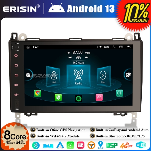 Erisin ES8992B 9" 8-Core 4GB+64GB Android 13 Car GPS Stereo for Mercedes Benz A/B Class Sprinter Viano VW Crafter CarPlay Android Auto DSP 4G WiFi BT