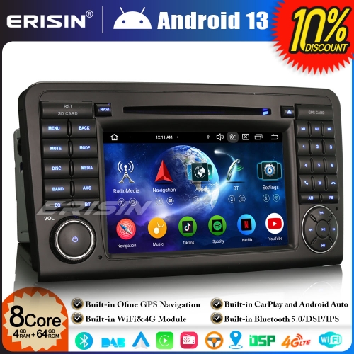 Erisin ES6783L 8-Core 64GB Android 13 Car Stereo GPS Sat Nav DVD Player for Mercedes Benz ML/GL-Class W164 X164 BT 5.0 DAB+Wireless CarPlay DSP WiFi