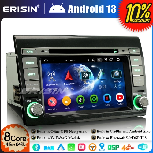 Erisin ES6771F 8-Core 4GB+64GB Android 13 Car Stereo GPS Sat Nav DVD Player for  Fiat Bravo 7" BT 5.0 DAB+ Wireless CarPlay Android Auto DSP WiFi OBD2