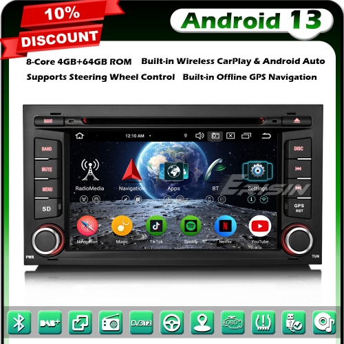 Erisin ES6732S 8-Core 4G+64GB Android 13 DAB+ Car Stereo GPS Sat Nav DVD Player for Seat Leon 7" Support BT 5.0 CarPlay Android Auto WiFi OBD2 Canbus