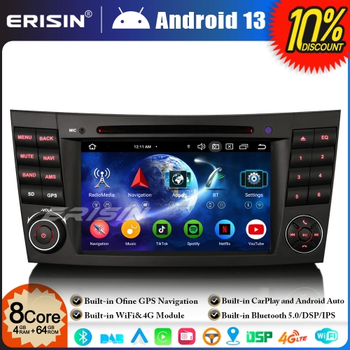 Erisin ES6781E 8-Core 64GB Android 13 Car Stereo GPS SatNav DVD Player for Mercedes Benz E/CLS Class W211 W219  BT 5.0 DAB+Wireless CarPlay DSP WiFi