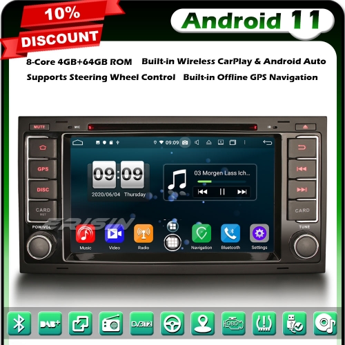 Erisin ES8706TN 8-Core DSP CarPlay Android 12.0 Car GPS Stereo DVD for VW Touareg T5 Multivan 4G+64 WiFi