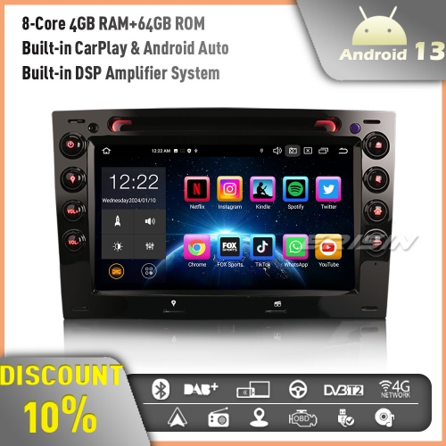 Erisin ES8513M 8-Core 64GB Android 13 Car Stereo DVD Player Sat Nav for Renault Megane 2 7" Screen Support DAB+ Radio BT 5.0 CarPlay Android Auto Wifi