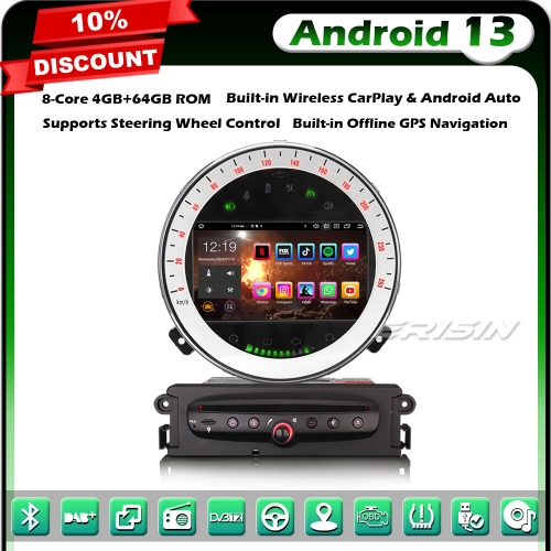 Erisin ES8518M Android 13 8-Core Car Stereo GPS Sat Nav DVD Radio for BMW Mini Cooper 7" Touch Screen DAB+ BT 5.0 CarPlay Android Auto WiFi 4GB+64GB