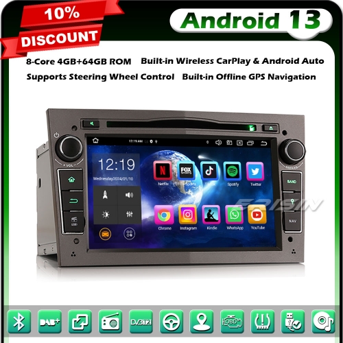 Erisin ES8560PG Android 13 8-Core 64GB Car Stereo GPS Sat Nav for Vauxhall Corsa C/D Signum Combo Zafira Vectra Vivaro DAB+ Radio BT 5.0