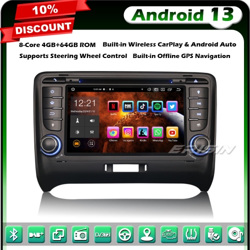 Erisin ES8579T Android 13 8-Core Car Stereo GPS Sat Nav DVD Radio for AUDI TT MK2 7" Touch Screen DAB+ BT 5.0 CarPlay Android Auto WiFi OBD2 4GB+64GB