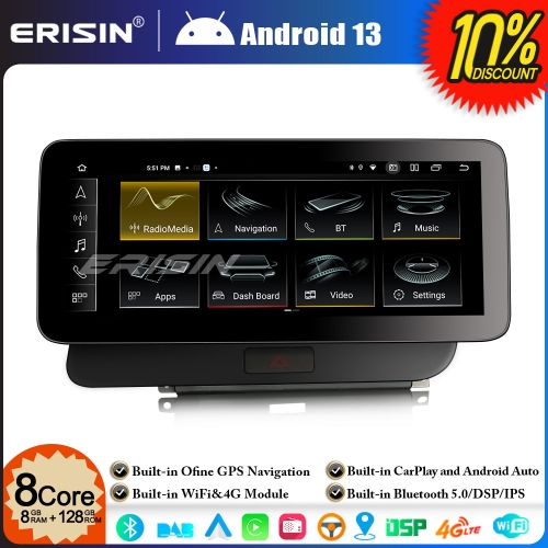 Erisin ES4675HR 12.3" 8+128 8-Core Android 13 DAB+ Car Stereo GPS SatNav For Audi Q5 CarPlay Android Auto IPS DSP Canbus 4G Wifi Bluetooth 5.0 MMI OEM