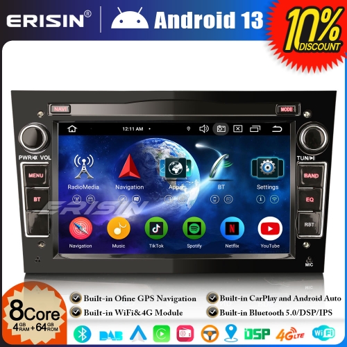 Erisin ES5760PB 8-Core 64GB Android 13 Car Stereo GPS Sat Nav for Opel VAUXHALL Antara Astra Corsa C/D Vectra Meriva Signum BT 5.0 DAB+ CarPlay WiFi