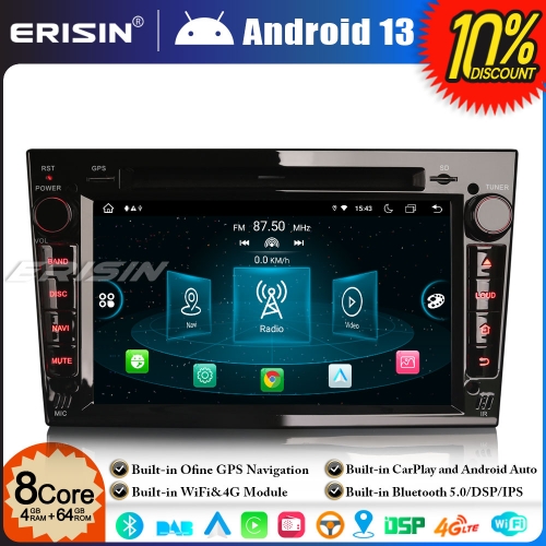 Erisin ES8960PB 8-Core Android 13.0 Car Stereo Head Unit Vauxhall Opel Corsa C/D Astra Zafira Vivaro Meriva Signum GPS DAB+ DSP CarPlay 4GB+64GB